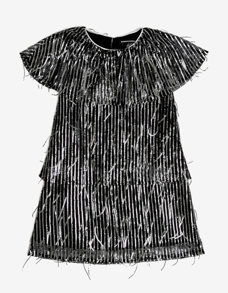 BCBGMAXAZRIA Girls Sequin Fringe Dress in Black