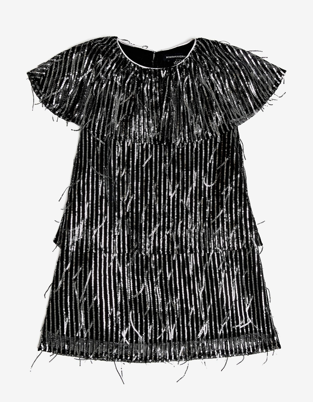 BCBGMAXAZRIA Girls Sequin Fringe Dress in Black, 6 of 5