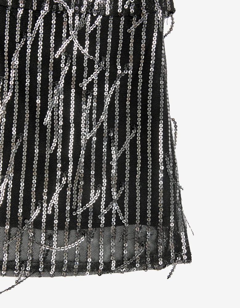 BCBGMAXAZRIA Girls Sequin Fringe Dress in Black