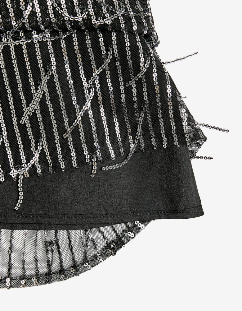 BCBGMAXAZRIA Girls Sequin Fringe Dress in Black