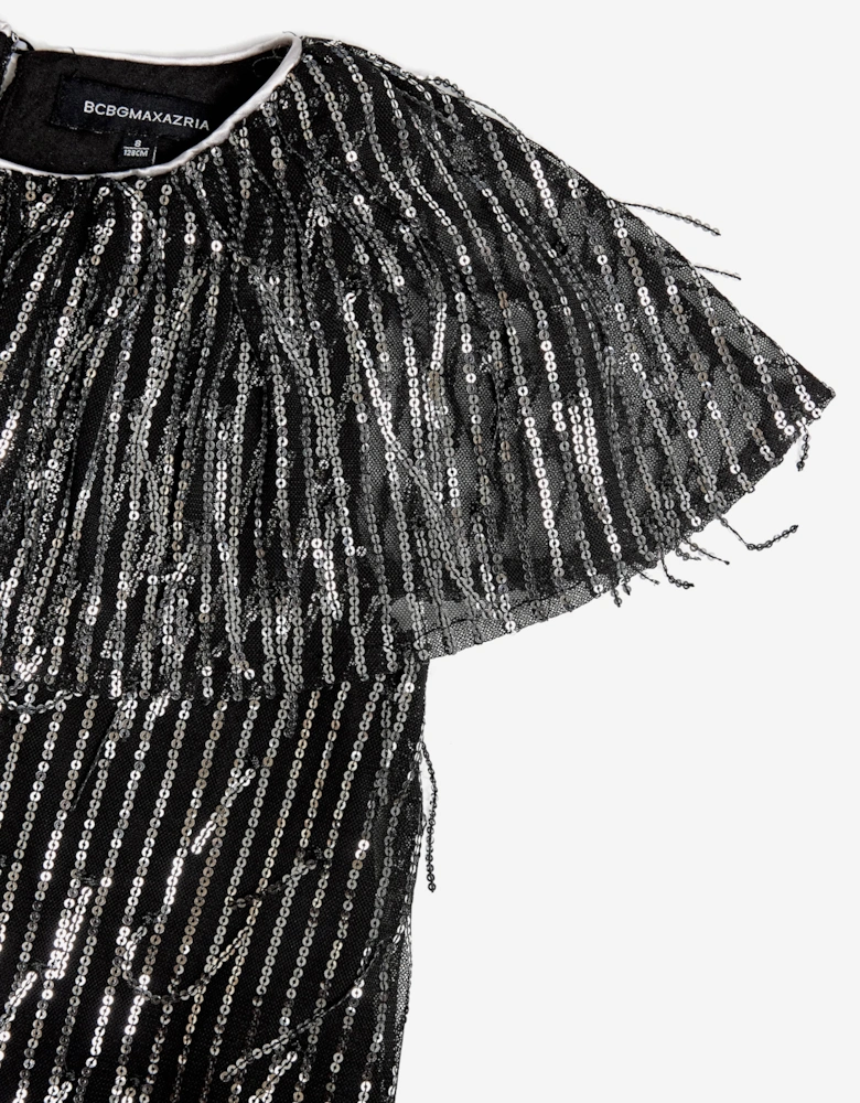 BCBGMAXAZRIA Girls Sequin Fringe Dress in Black