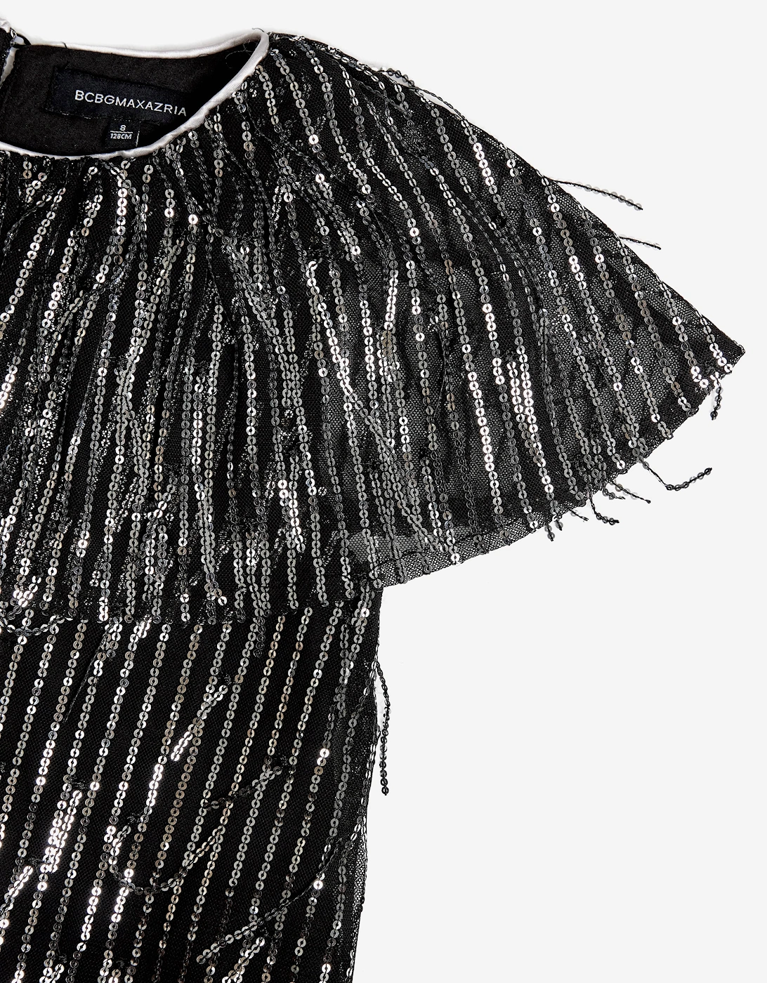 BCBGMAXAZRIA Girls Sequin Fringe Dress in Black