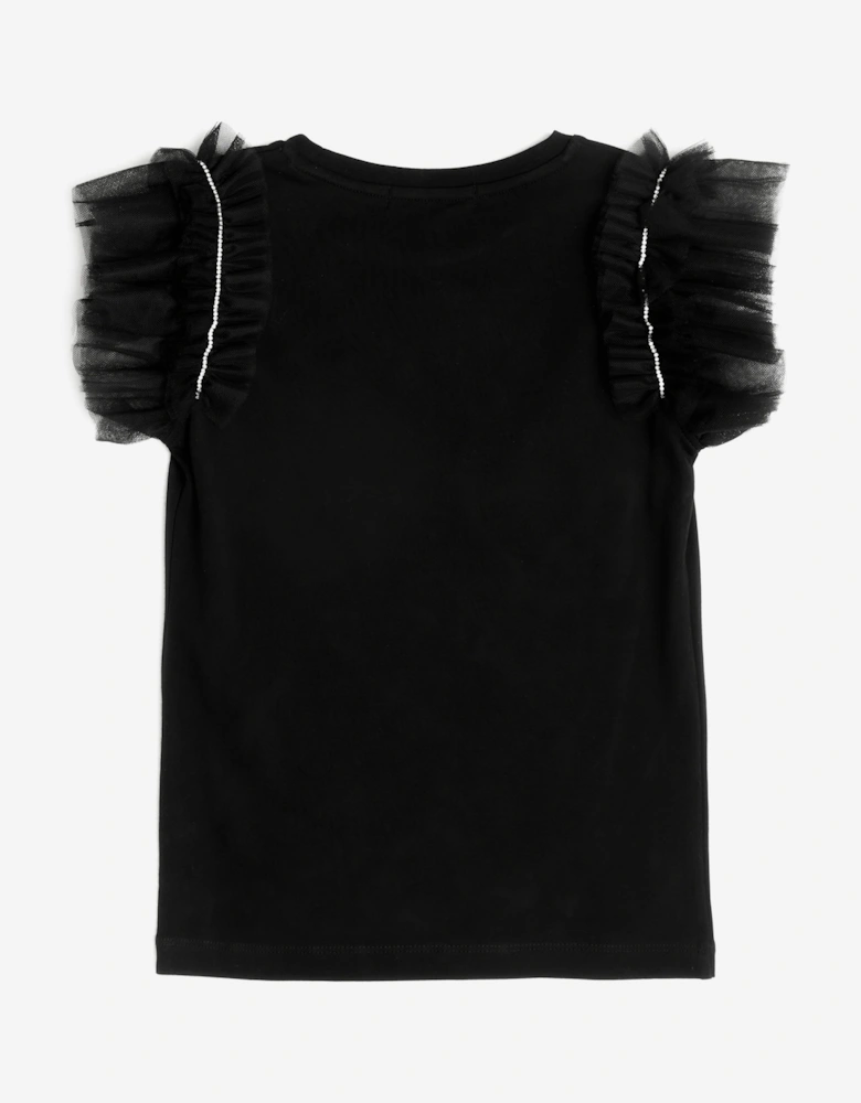 BCBGMAXAZRIA Girls Ruffle Sleeve T-Shirt in Black