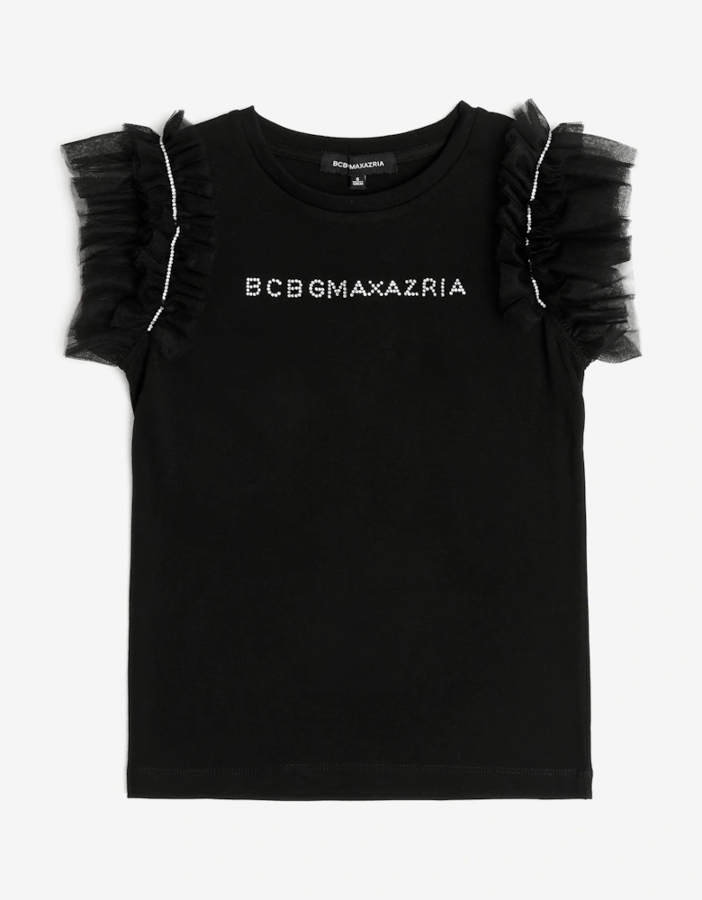 BCBGMAXAZRIA Girls Ruffle Sleeve T-Shirt in Black