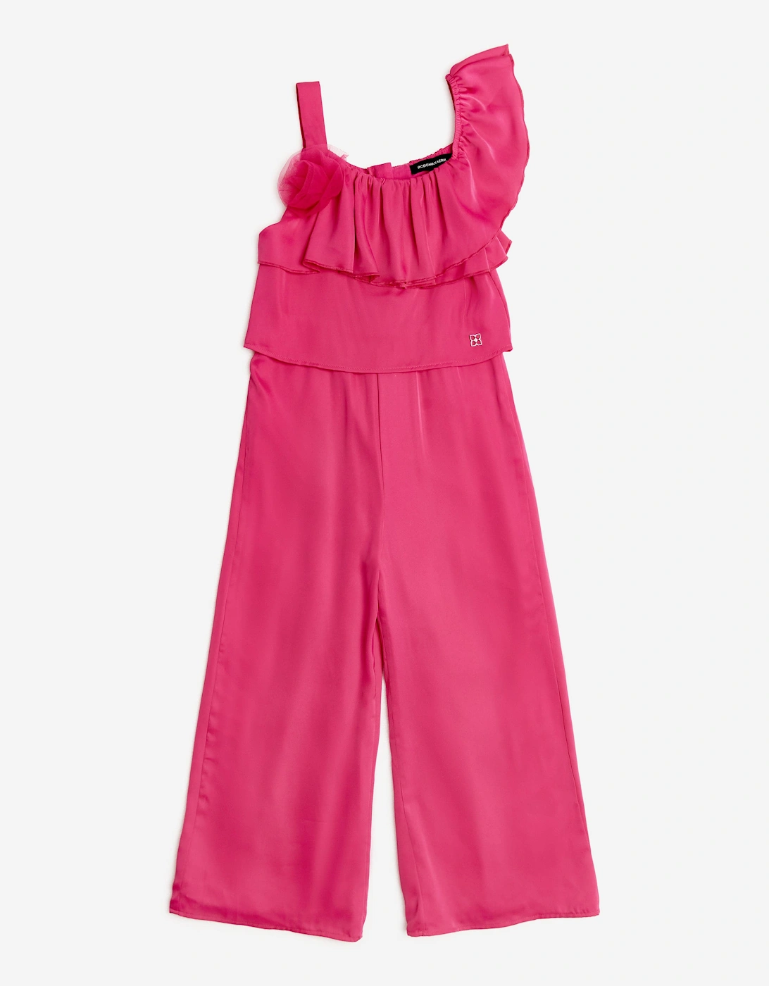BCBGMAXAZRIA Girls Asymmetric Shoulder Jumpsuit with 3D Tulle Flower in Pink, 6 of 5