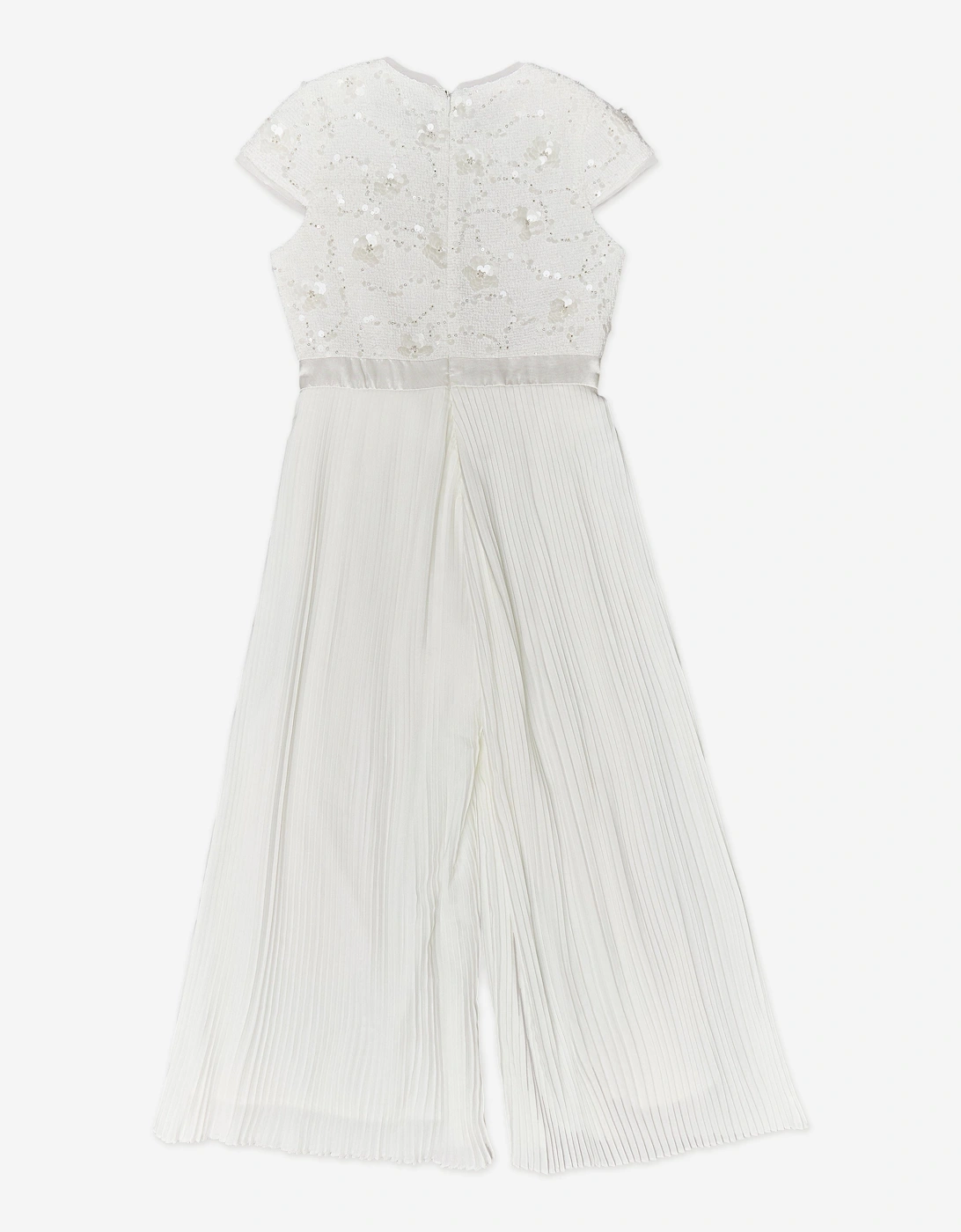 BCBGMAXAZRIA Girls Tweed Jumpsuit with Satin Bow in White