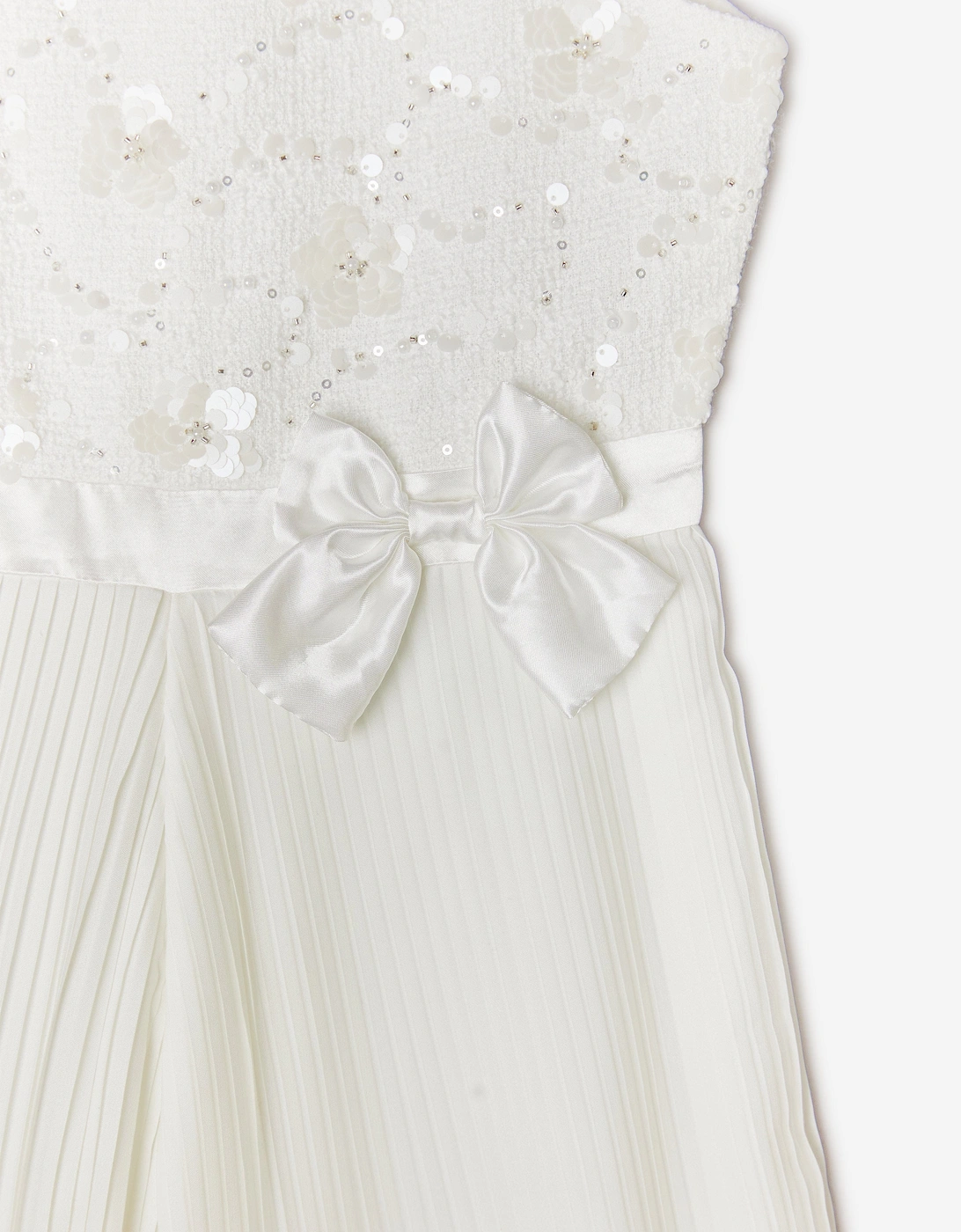 BCBGMAXAZRIA Girls Tweed Jumpsuit with Satin Bow in White