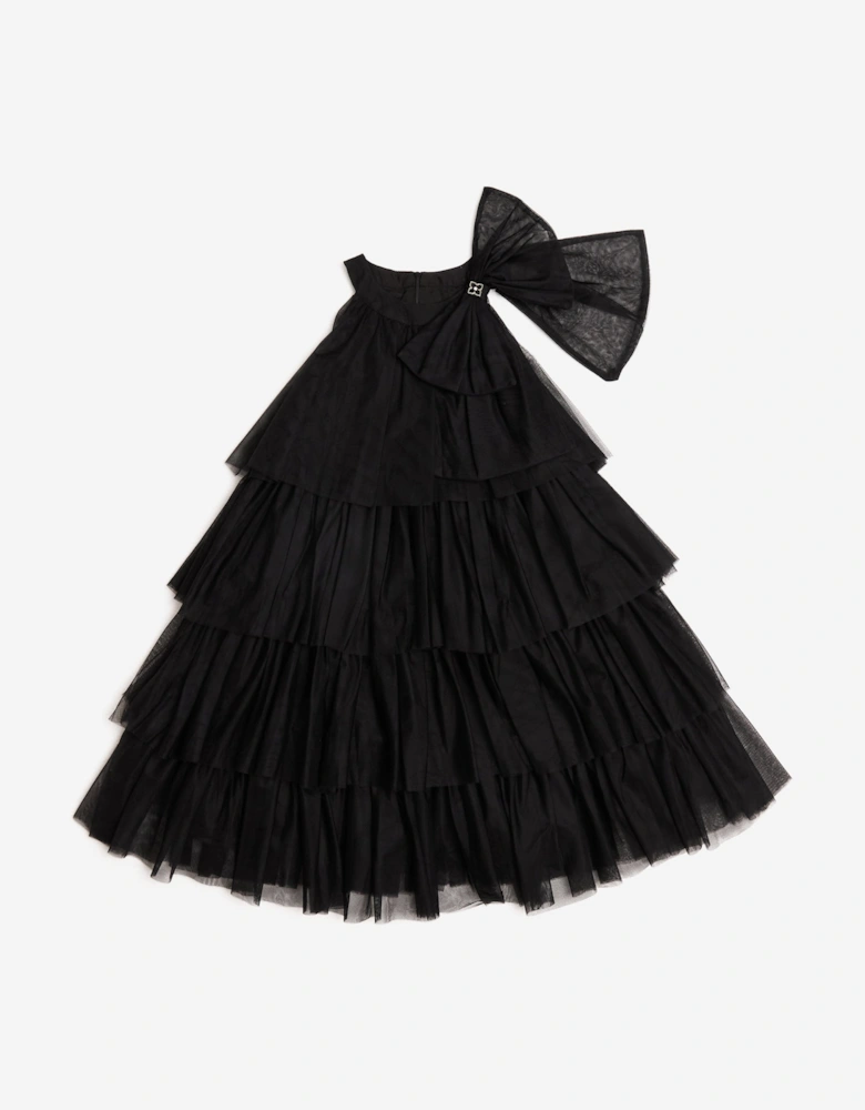 BCBGMAXAZRIA Girls Tiered Tulle Halter Neck Dress in Black
