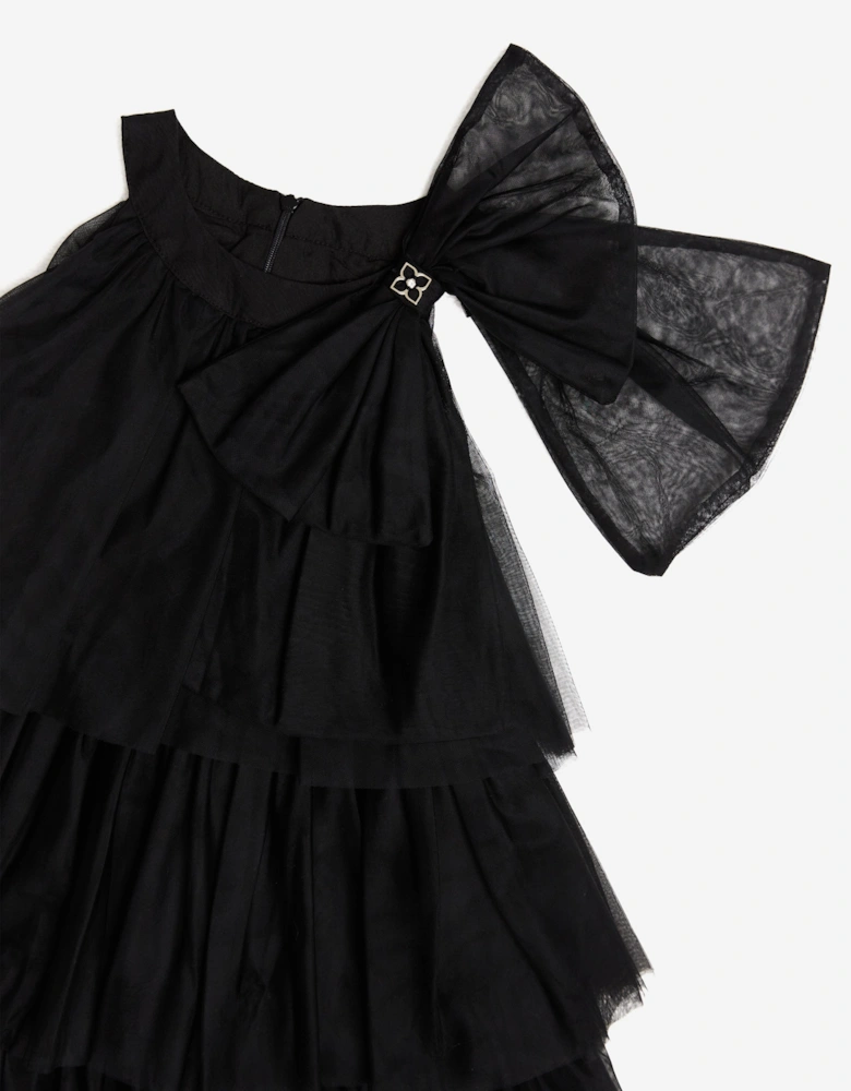 BCBGMAXAZRIA Girls Tiered Tulle Halter Neck Dress in Black