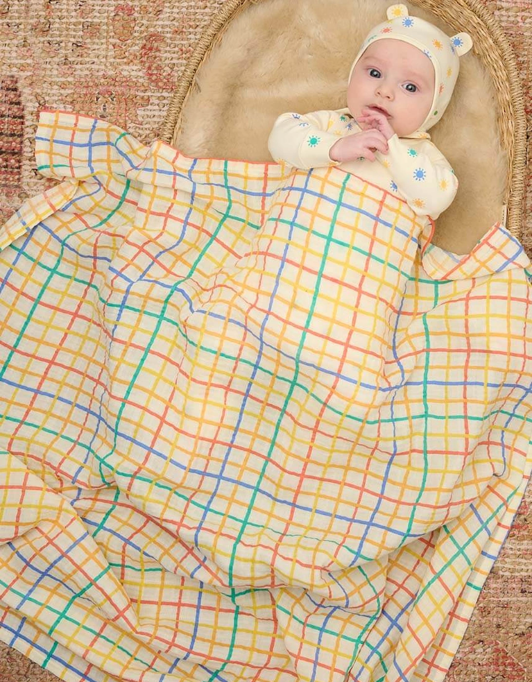 Ditto - Rainbow Check Large Muslin Swaddle Blanket