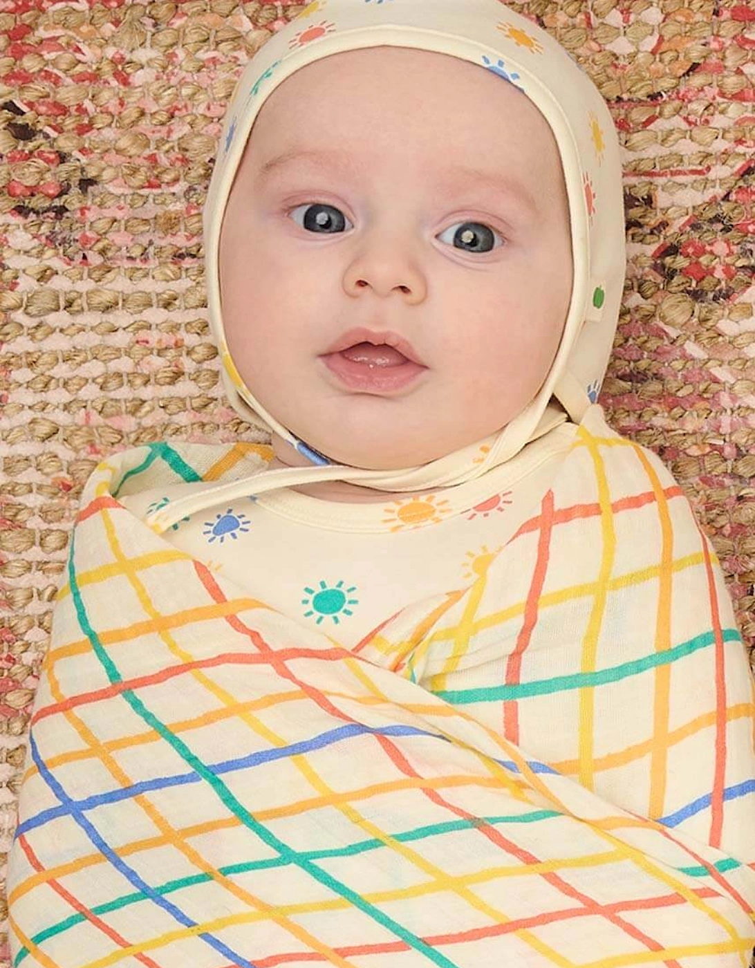 Ditto - Rainbow Check Large Muslin Swaddle Blanket