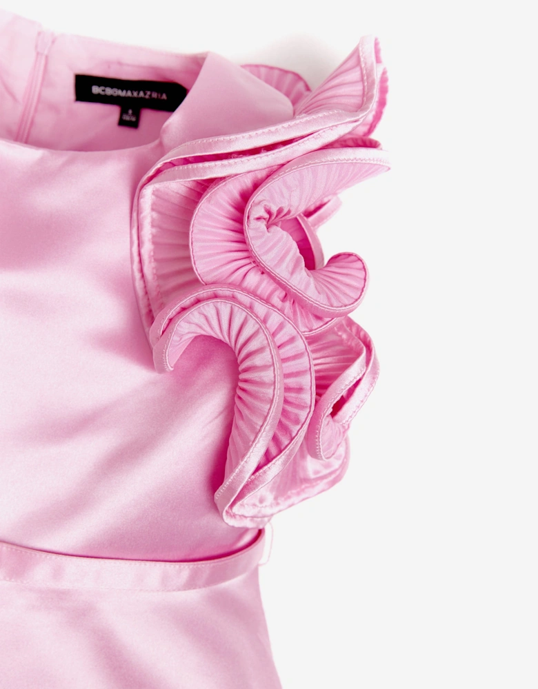 BCBGMAXAZRIA Girls Shimmer Ruffle Dress in Pink