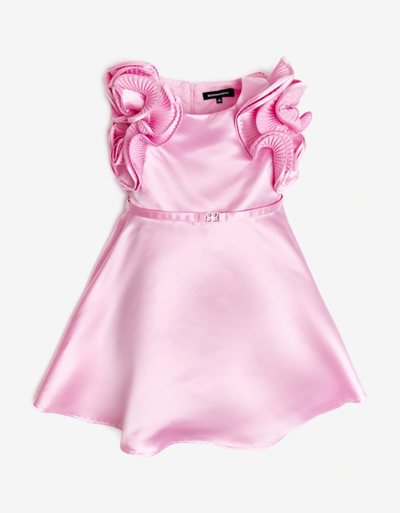 BCBGMAXAZRIA Girls Shimmer Ruffle Dress in Pink