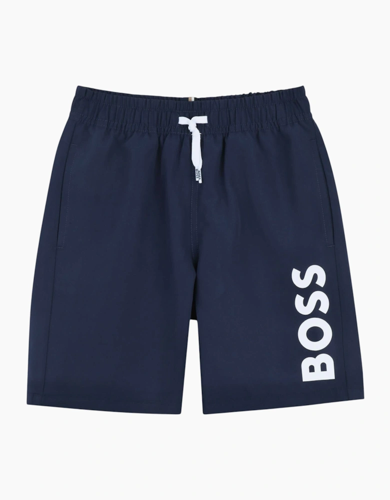 Boys Navy Blue Logo Swim Shorts