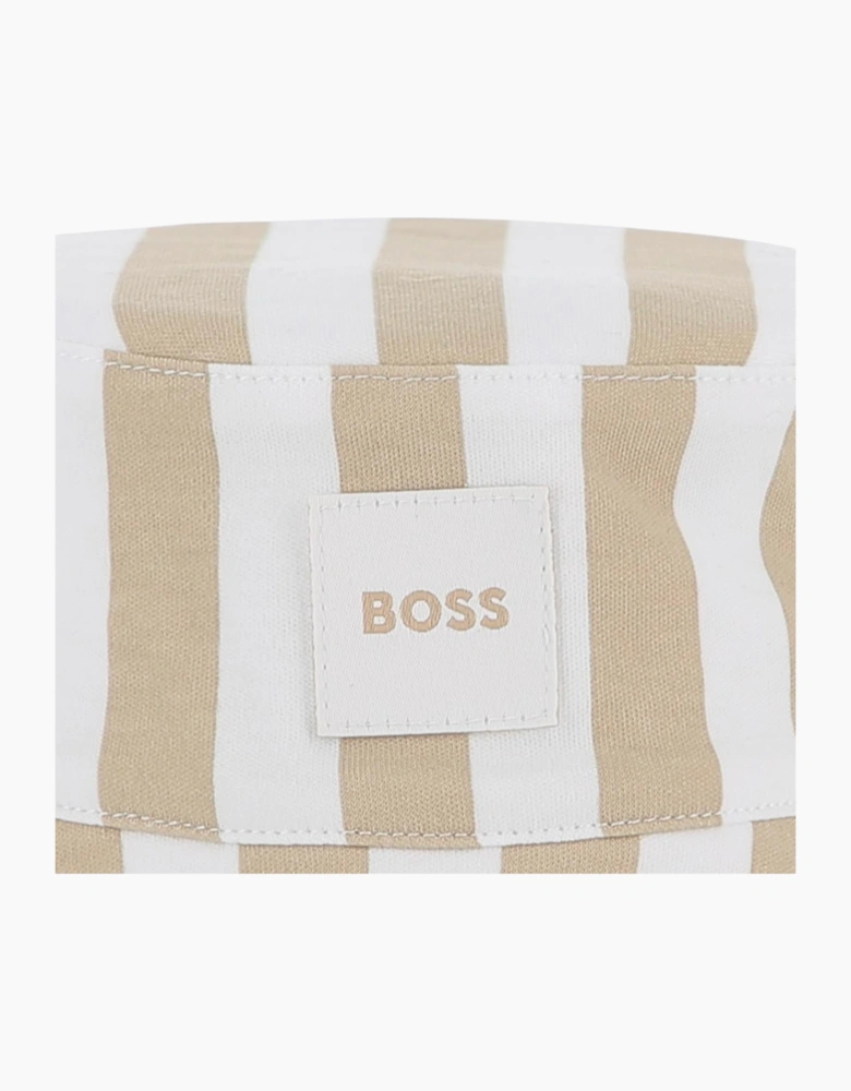 Boys Beige and White Stripe Sun Hat