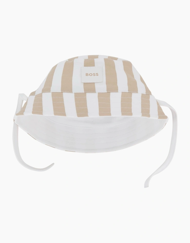 Boys Beige and White Stripe Sun Hat