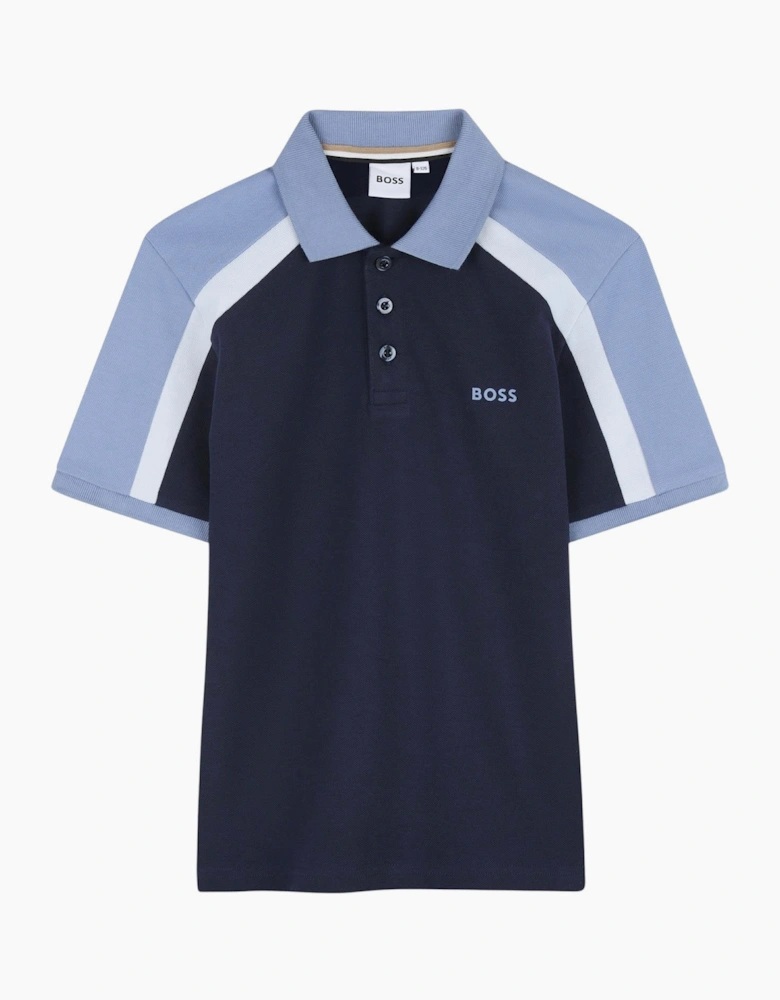 Boys Navy and Pale Blue Logo Polo Top