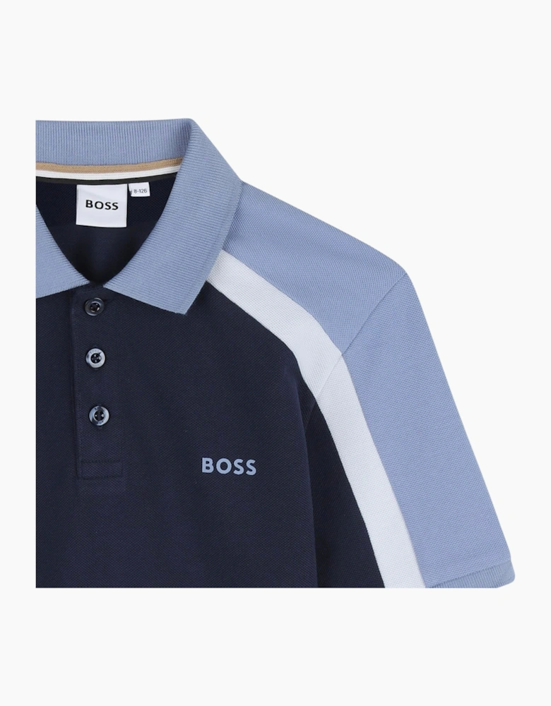 Boys Navy and Pale Blue Logo Polo Top