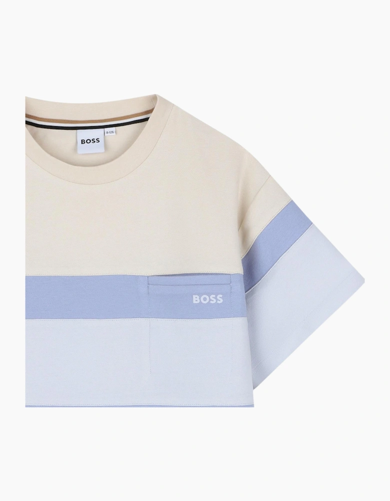 Boys Pale Blue and Cream Logo Top