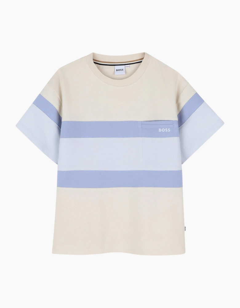 Boys Pale Blue and Cream Logo Top