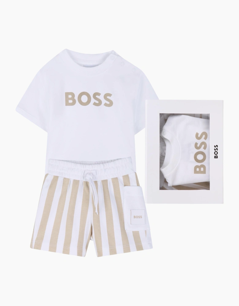Boys Beige and White Stripe Short Set