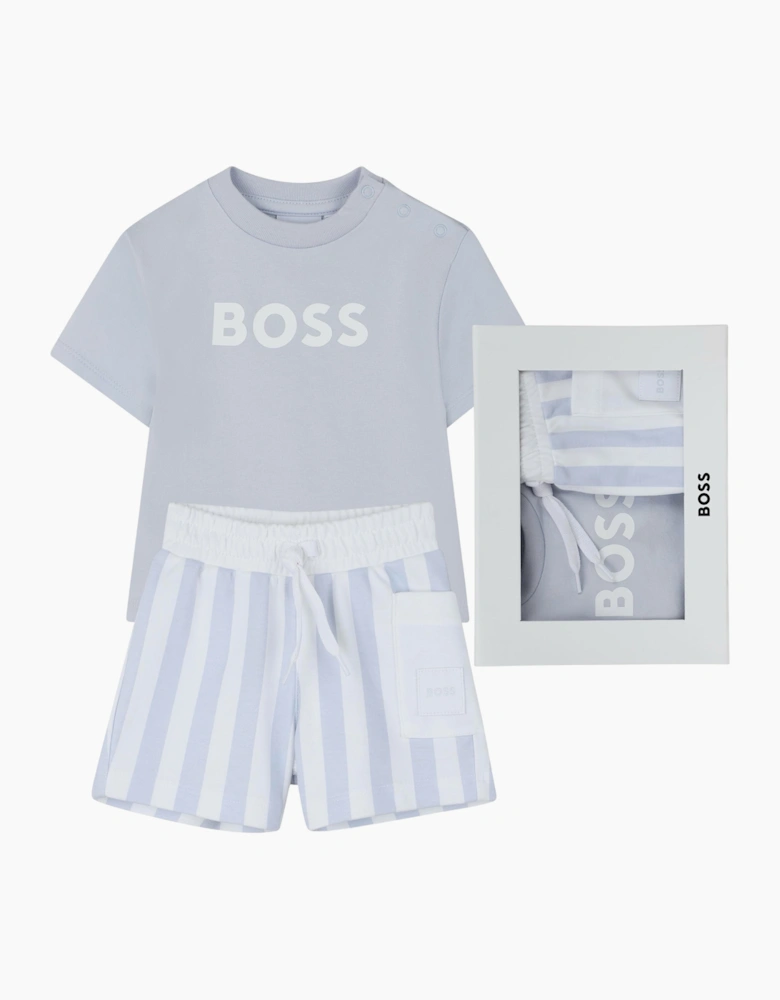 Boys Pale Blue and White Stripe Short Set