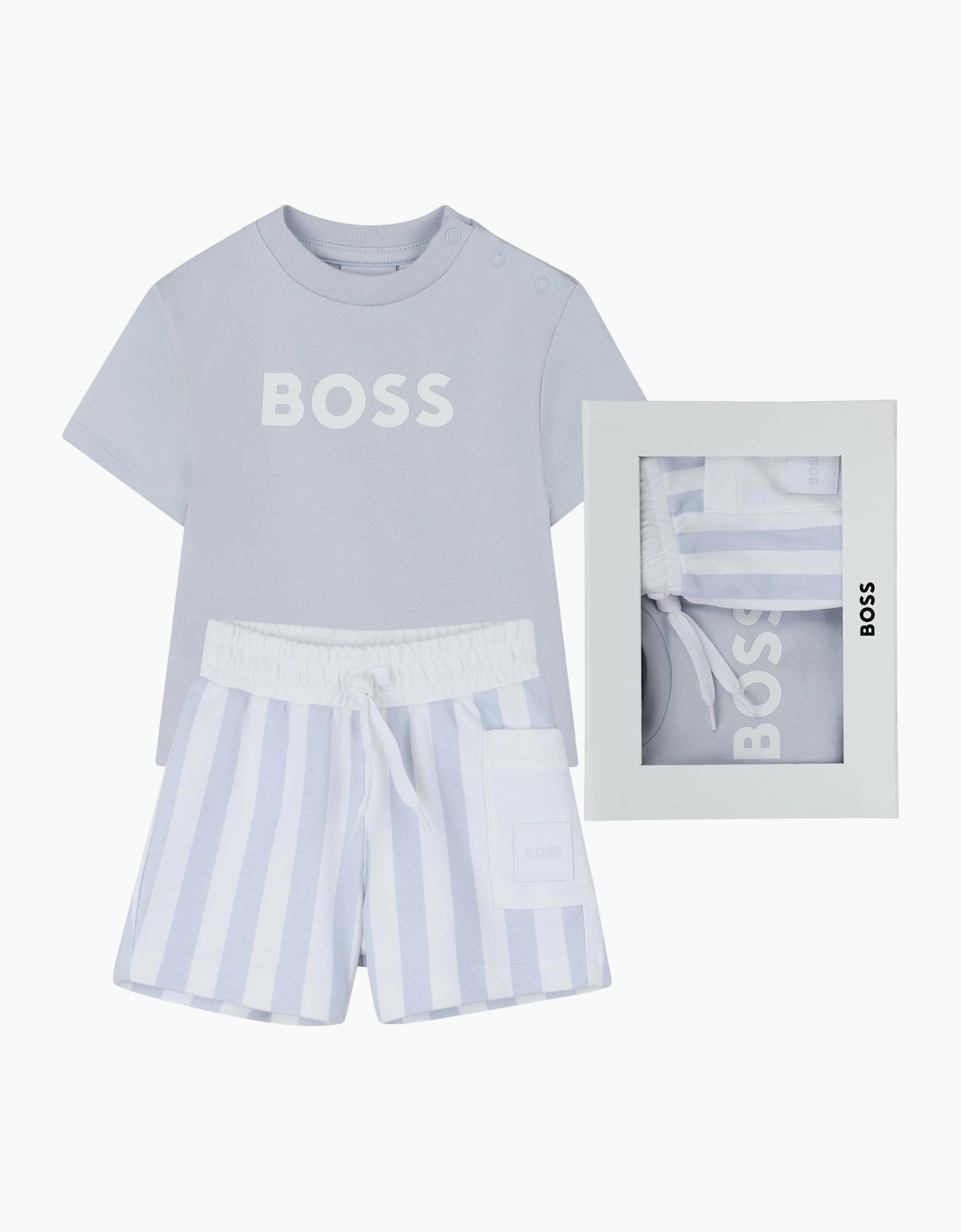 Boys Pale Blue and White Stripe Short Set, 7 of 6