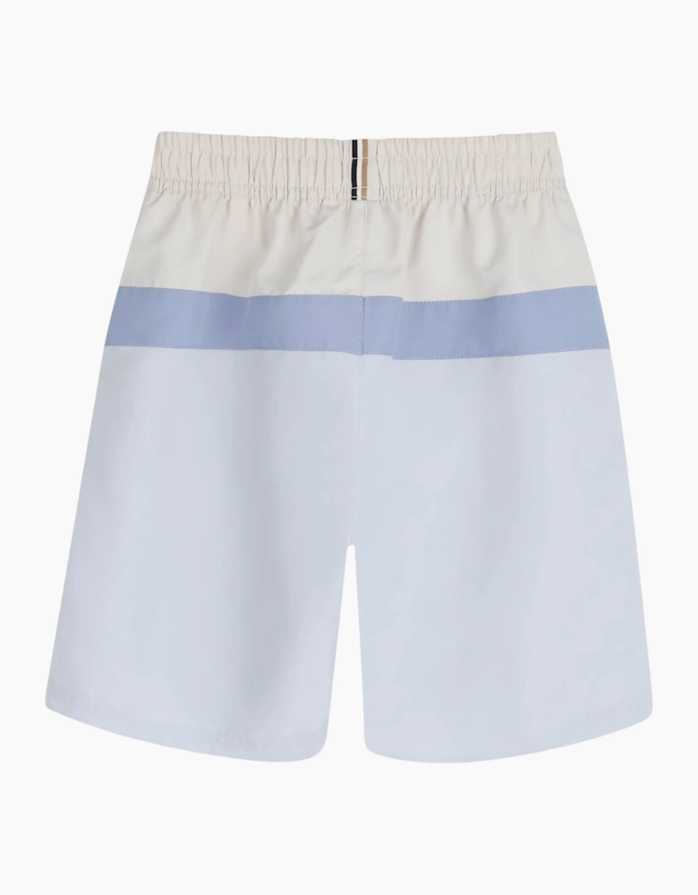 Boys Pale Blue and Cream Logo Swim Shorts