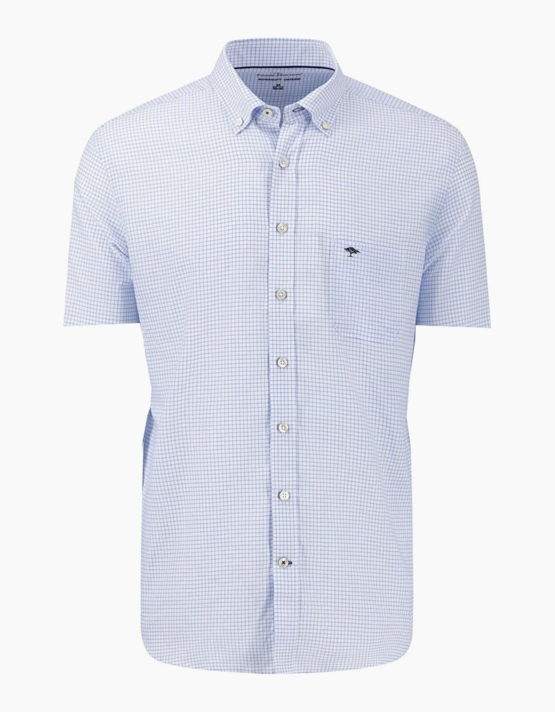 FYNCH-HATTON SHORT SLEEVED OXFORD SHIRT BLUE CHECK