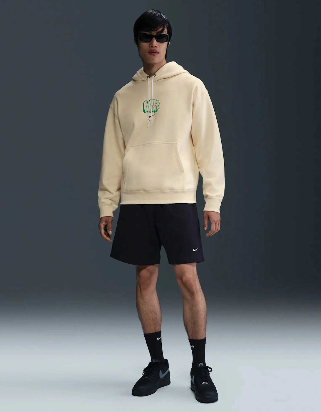 Solo Swoosh Graffiti Hoodie Beige