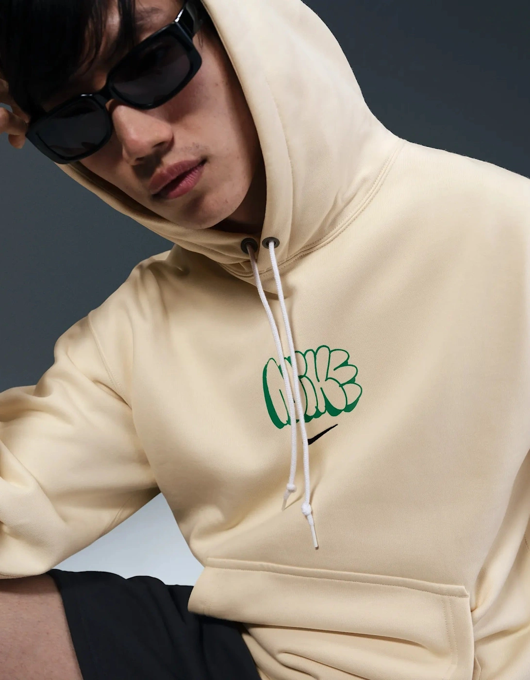 Solo Swoosh Graffiti Hoodie Beige