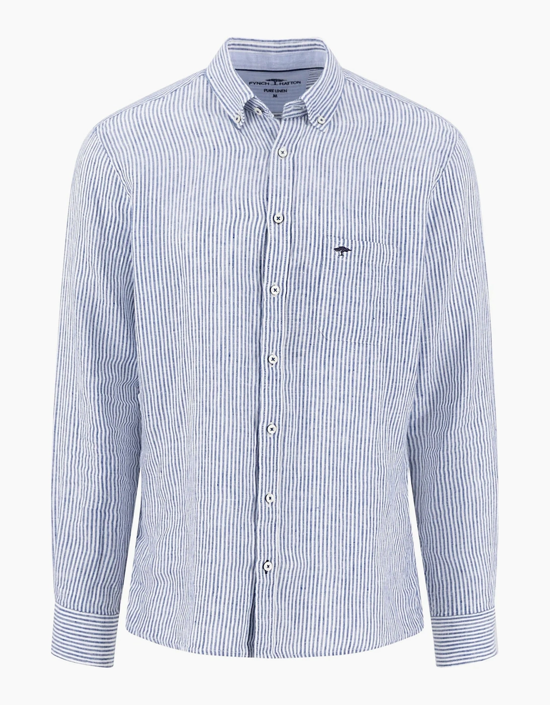 FYNCH-HATTON LONG SLEEVED LINEN SHIRT HARBOUR BLUE STRIPE, 3 of 2