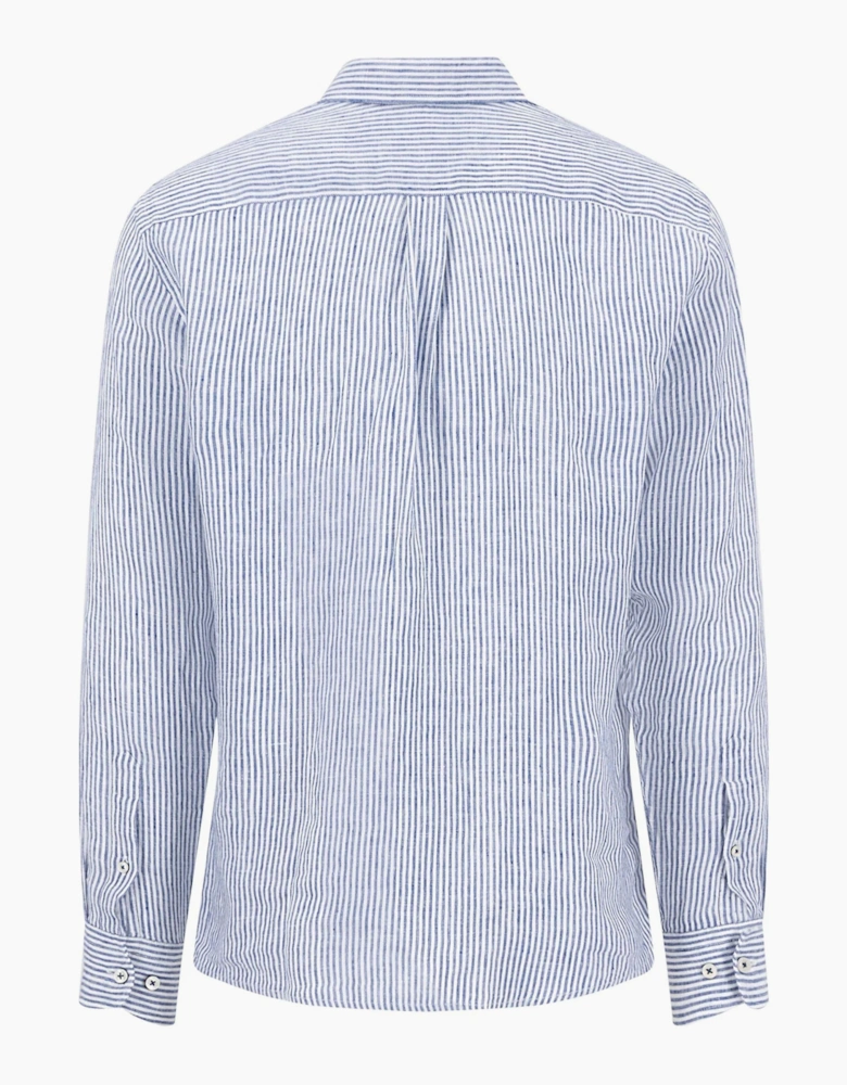 FYNCH-HATTON LONG SLEEVED LINEN SHIRT HARBOUR BLUE STRIPE