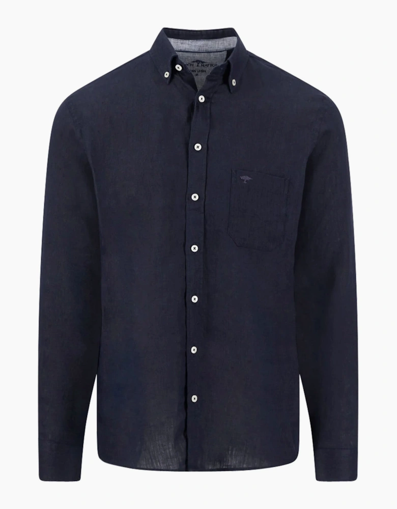 FYNCH-HATTON LONG SLEEVED LINEN SHIRT NAVY
