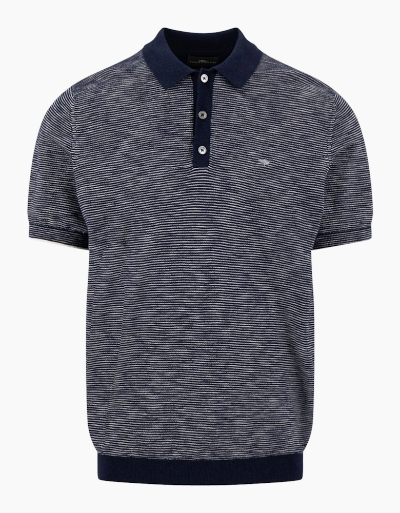 FYNCH-HATTON COTTON LINEN STRIPED POLO NAVY