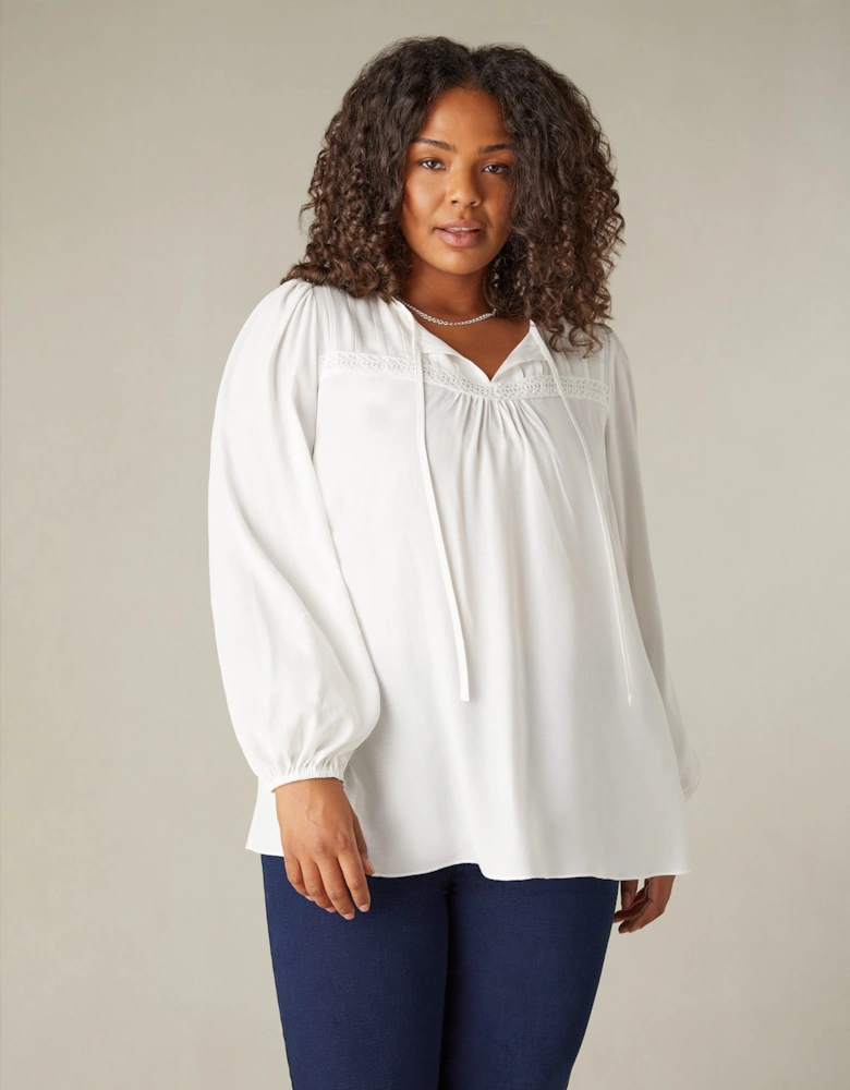 Ivory Trim Insert Boho Blouse
