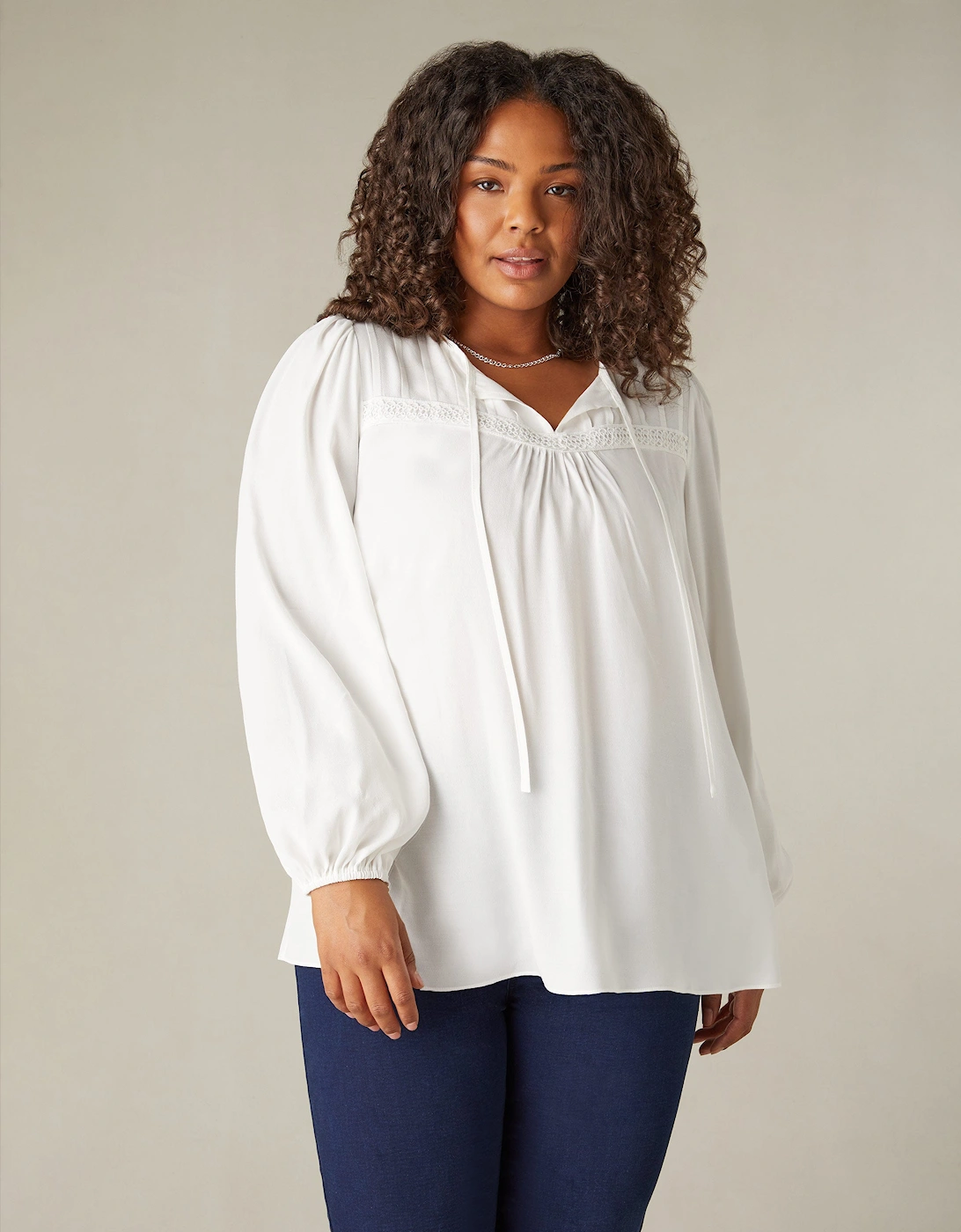 Ivory Trim Insert Boho Blouse