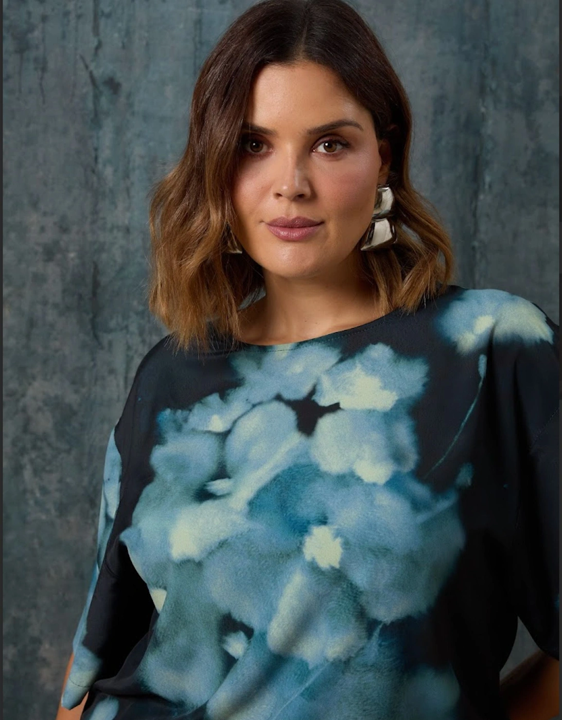 Blue Floral Print Woven Elevated T-Shirt