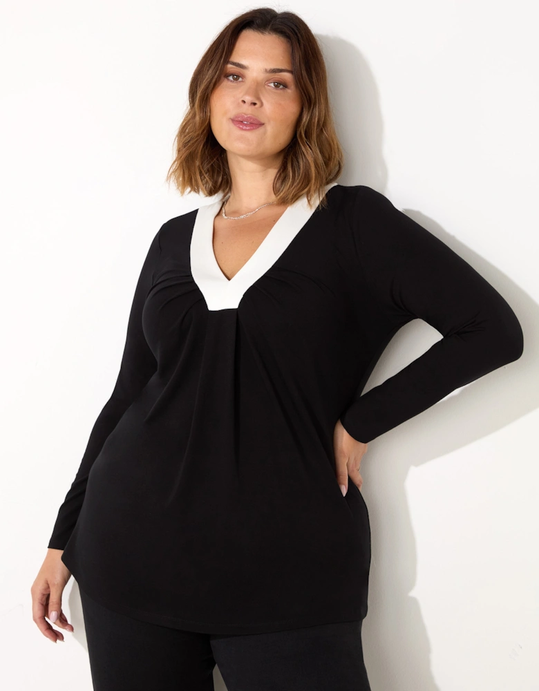 Black And White V-Neck Jersey Top