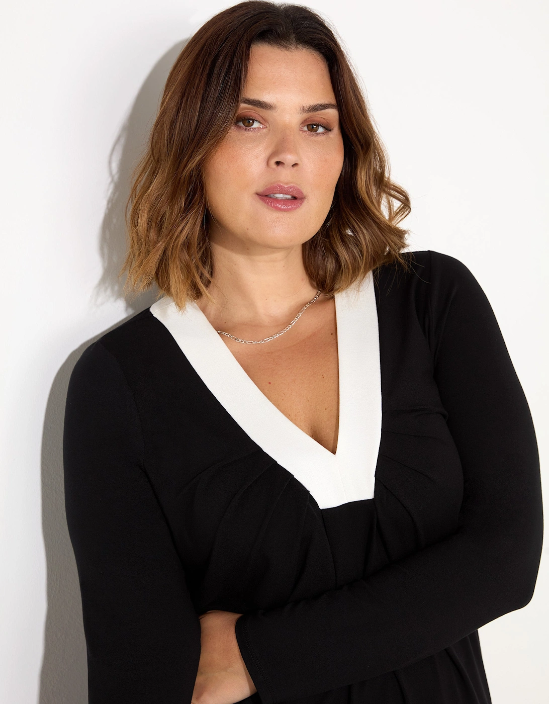 Black And White V-Neck Jersey Top