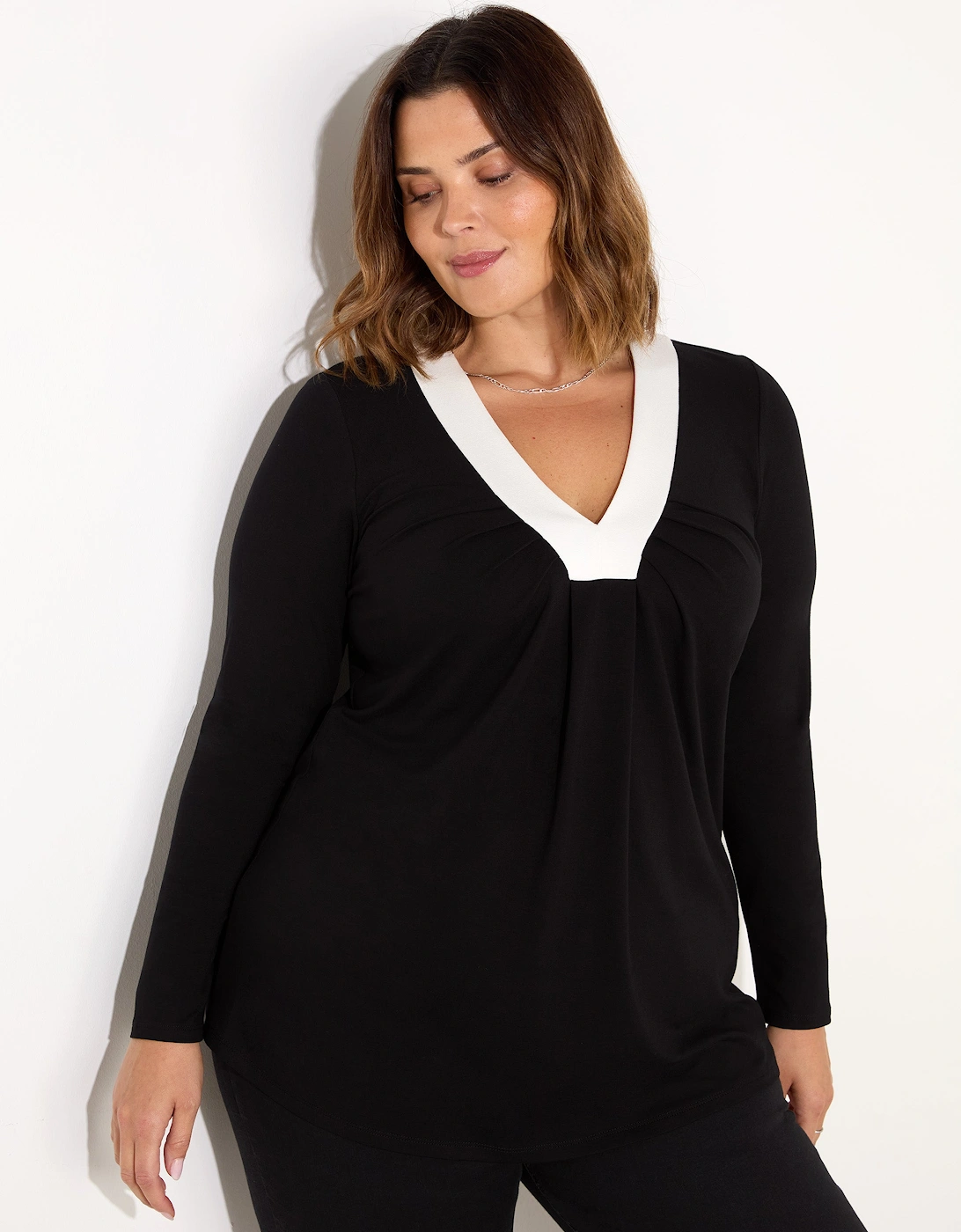 Black And White V-Neck Jersey Top