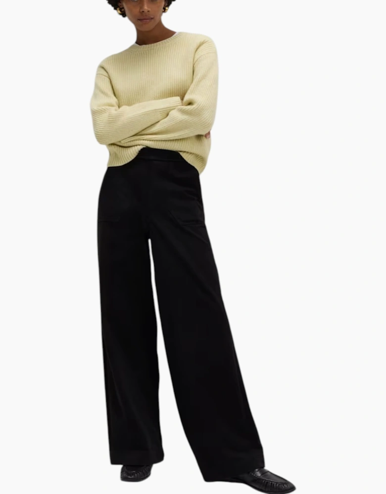 M&S Womens Denim Wide Leg Elasticated Waist High Rise Trousers Stretch Pants