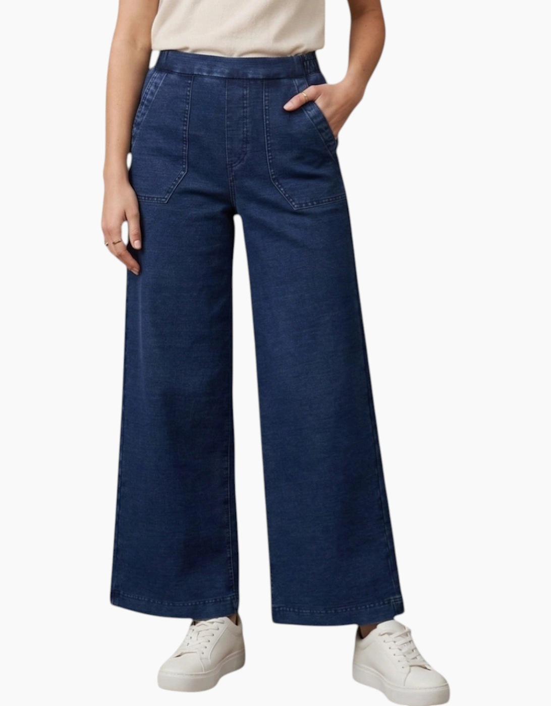 Ex M&S Womens Denim Wide Leg Elasticated Stretch Pants