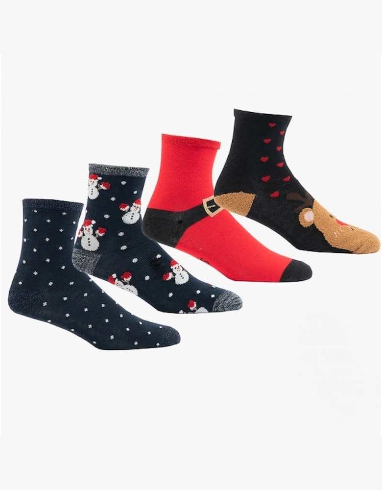 HOHO Womens Cotton Mix 4 Pack Christmas Socks Multi: ONE SIZE