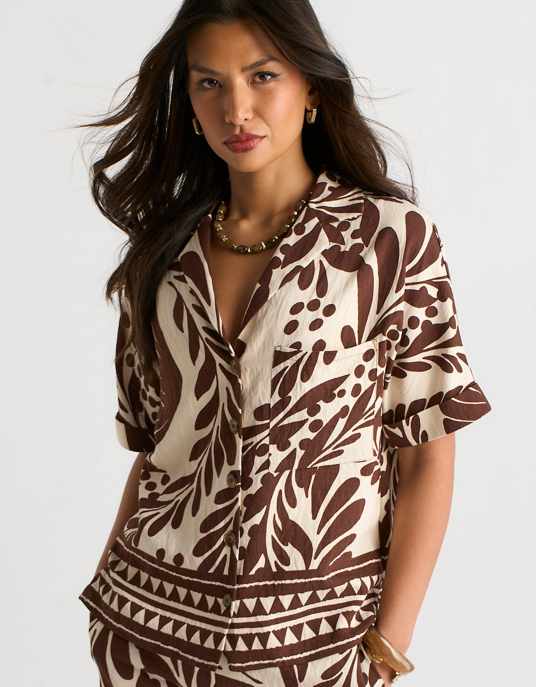Chocolate Border Print Resort Shirt, 5 of 4
