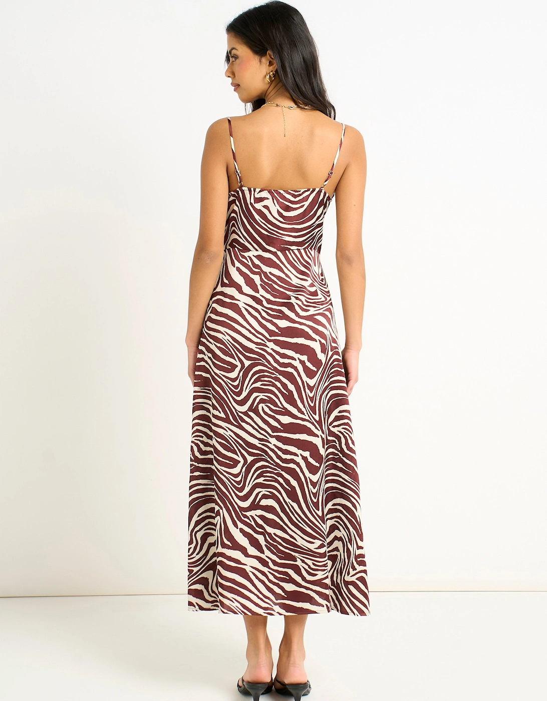 Burgundy Zebra Cowl Neck Midi Dress