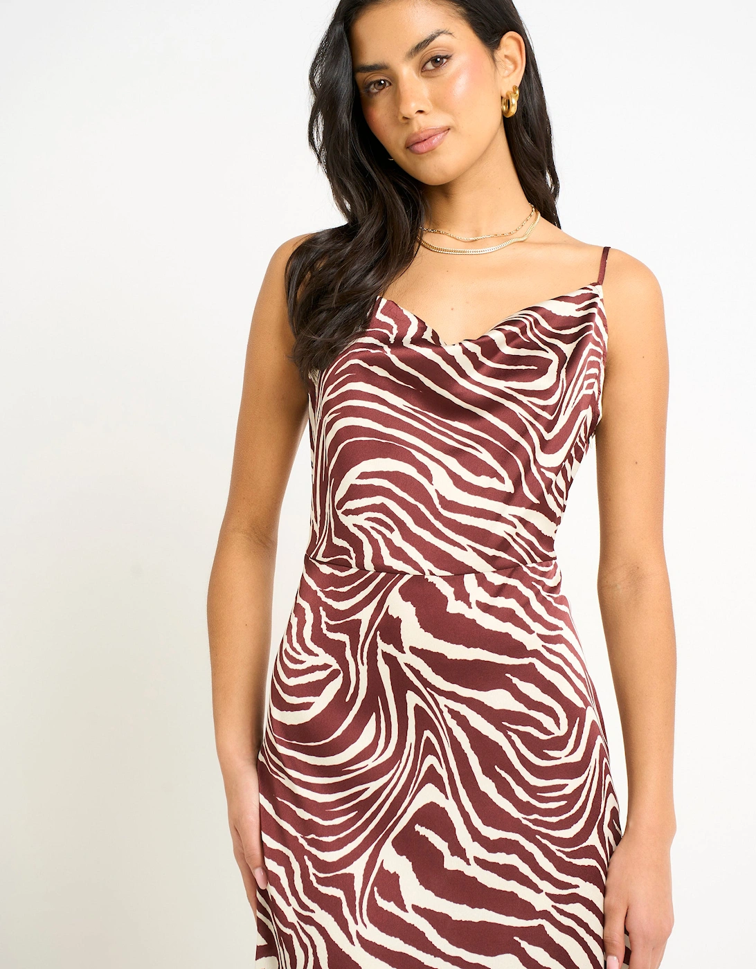 Burgundy Zebra Cowl Neck Midi Dress