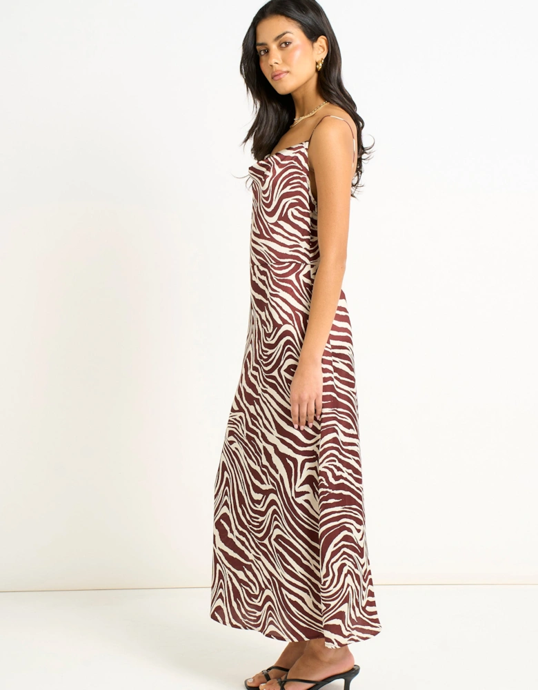 Burgundy Zebra Cowl Neck Midi Dress