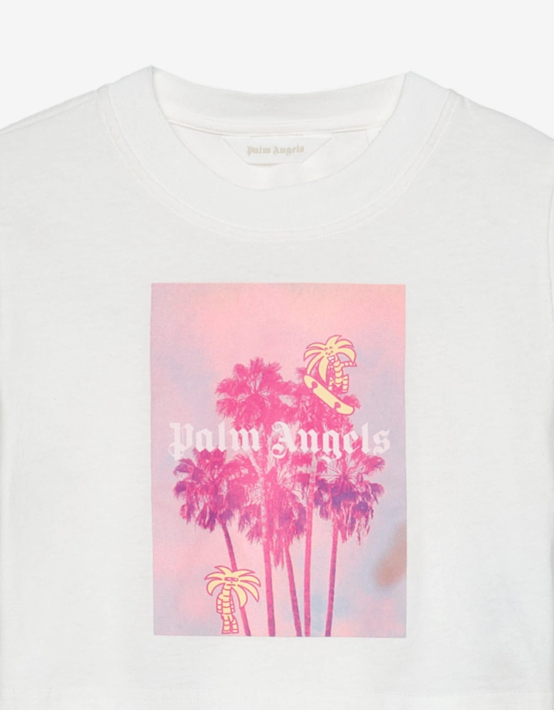 Girls Palms Landscape Crop Over T-Shirt in Ivory