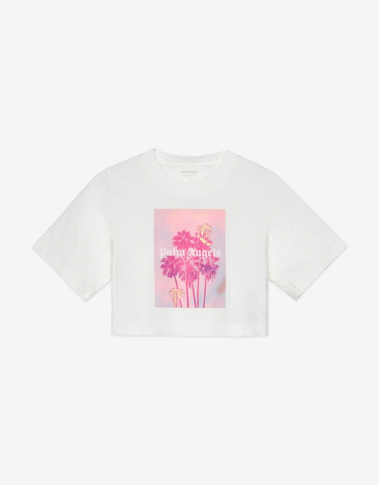 Girls Palms Landscape Crop Over T-Shirt in Ivory